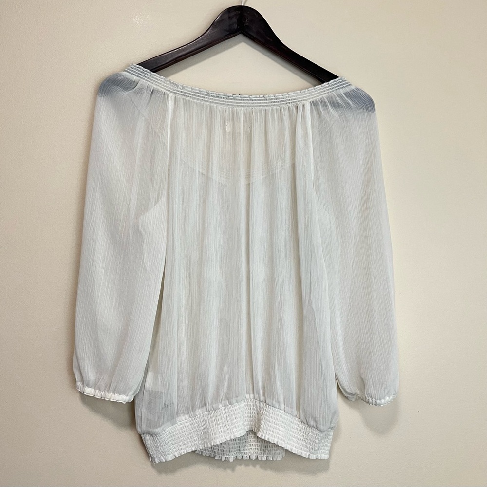 Hollister Sheer Chiffon Peasant Top Smocked Waist - Size L - Picture 6 of 11